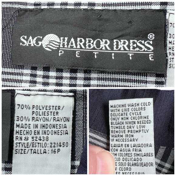 Vintage Sag Harbor Double Breasted Plaid Short Sleeve Blouse Size 16 Petite - Picture 3 of 10